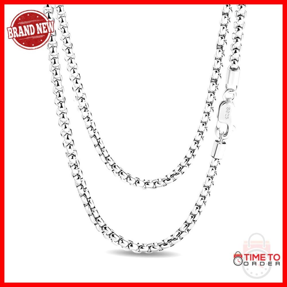 Sterling Silver 3MM Box Chain Necklace Lobster Clasp 16-30 Inch Unisex
